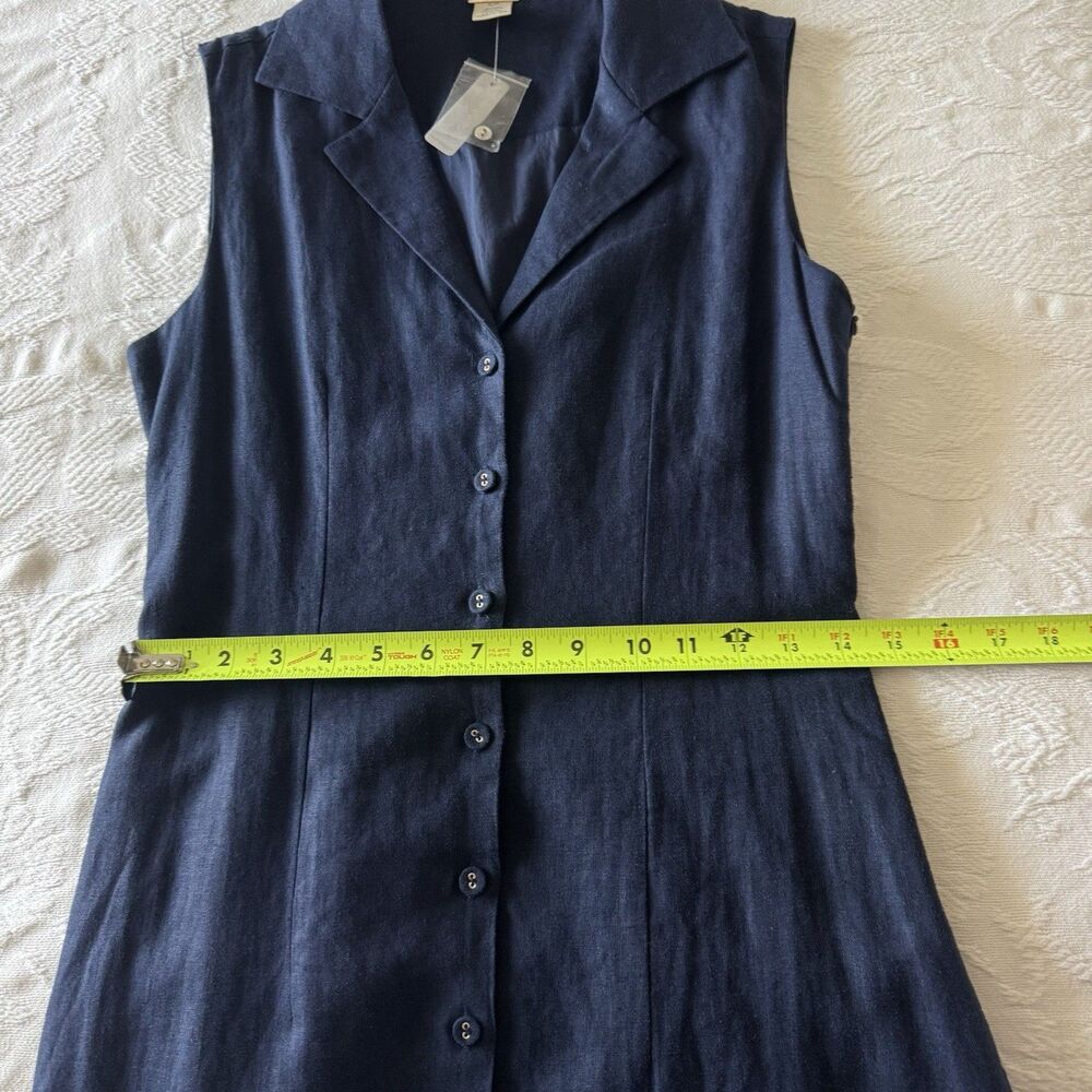 Magaschoni Small Blue Sleeveless Button-Front Linen Maxi Dress Minimalist Costal - Picture 13 of 14
